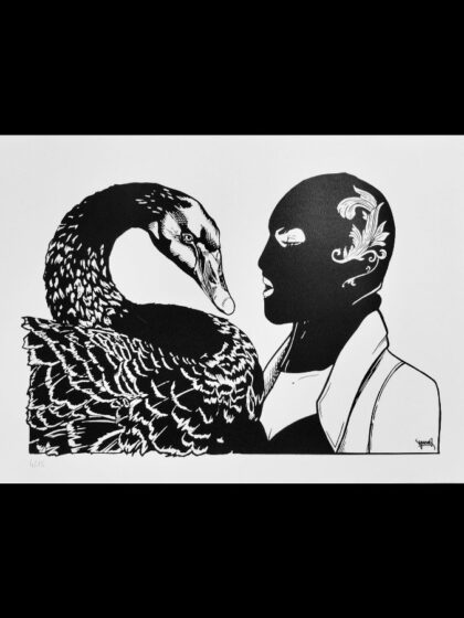 Print "Femme et cygne noir" par Veneno