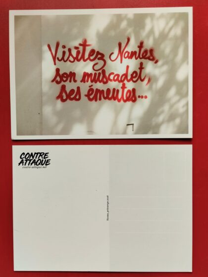 Carte postale "Visitez Nantes, son muscadet, ses émeutes"